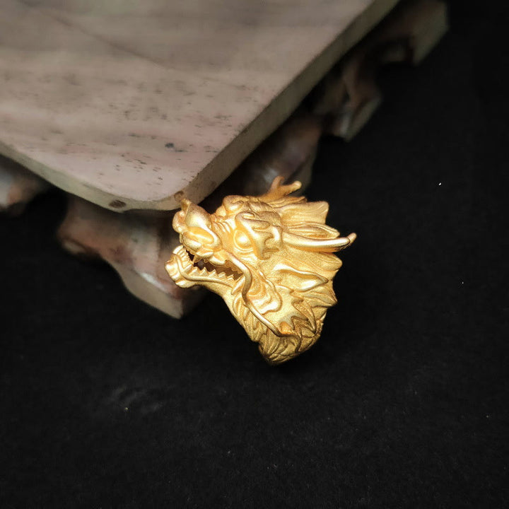 Buddha Stones Golden Dragon Luck Protection Ring - image 4