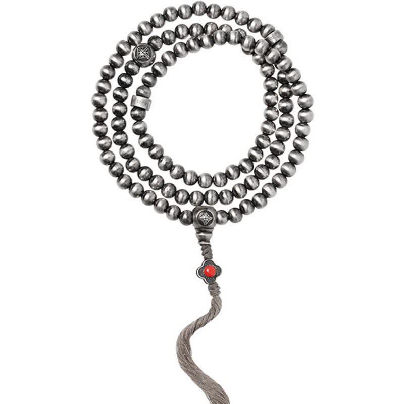 Buddha Stones 108 Mala Beads 925 Sterling Silver Red Agate Turquoise Confidence Charm Bracelet - 8mm - 925 Sterling Silver&Red Agate - image 3