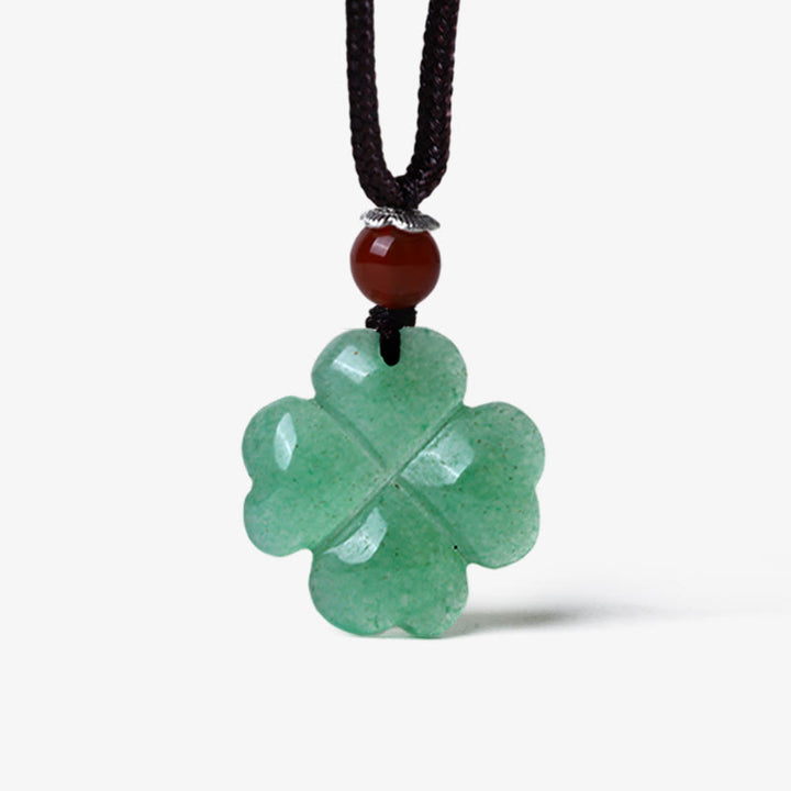 Buddha Stones 925 Sterling Silver Green Aventurine Four Leaf Clover Luck Leather Rope Necklace Pendant - image 8