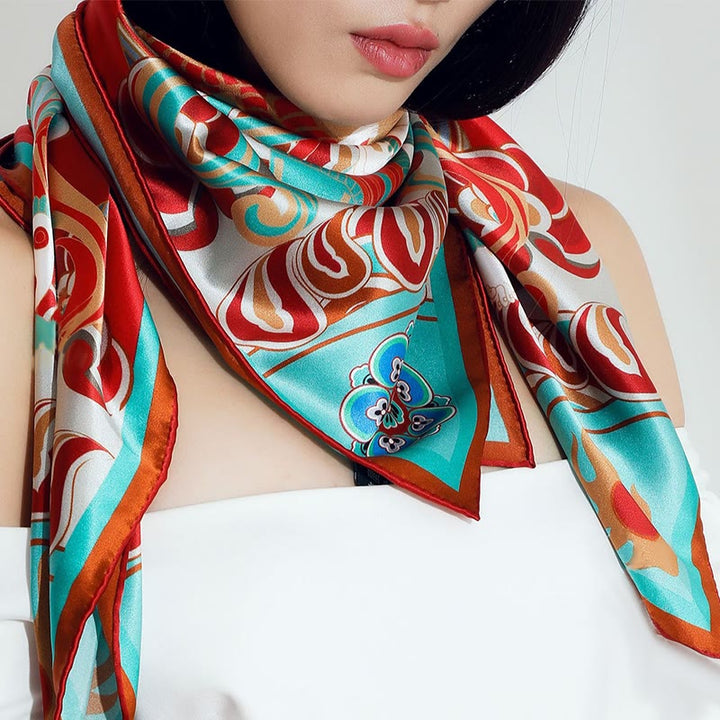 Buddha Stones Dunhuang Rebound Pipa Flying Frescoes 100% Mulberry Silk Scarf Premium Grade 6A Dunhuang Shawl - image 11