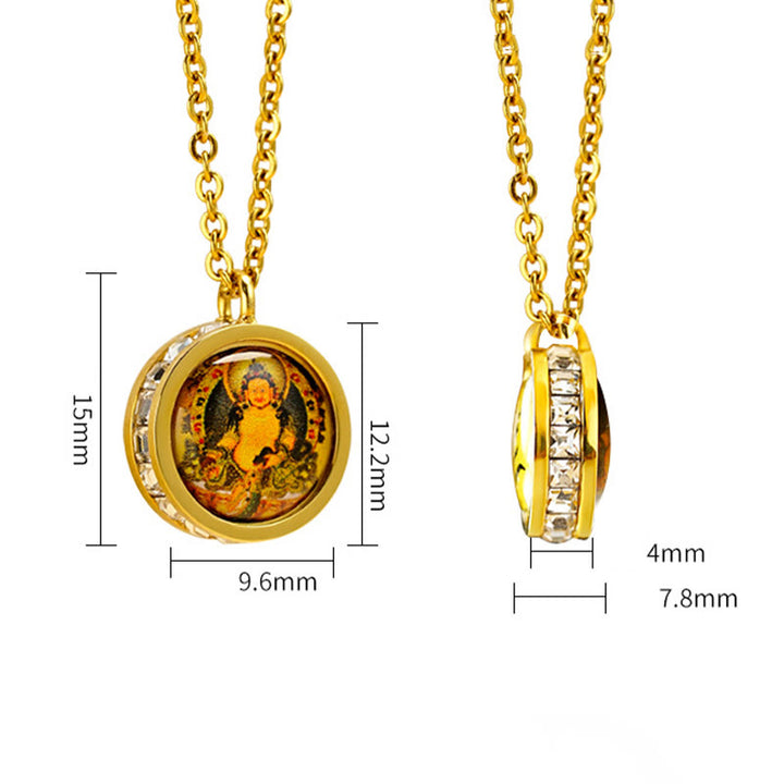 Buddha Stones Tibetan Yellow God Of Wealth Green Tara Buddha Serenity Titanium Steel Necklace Pendant - image 9
