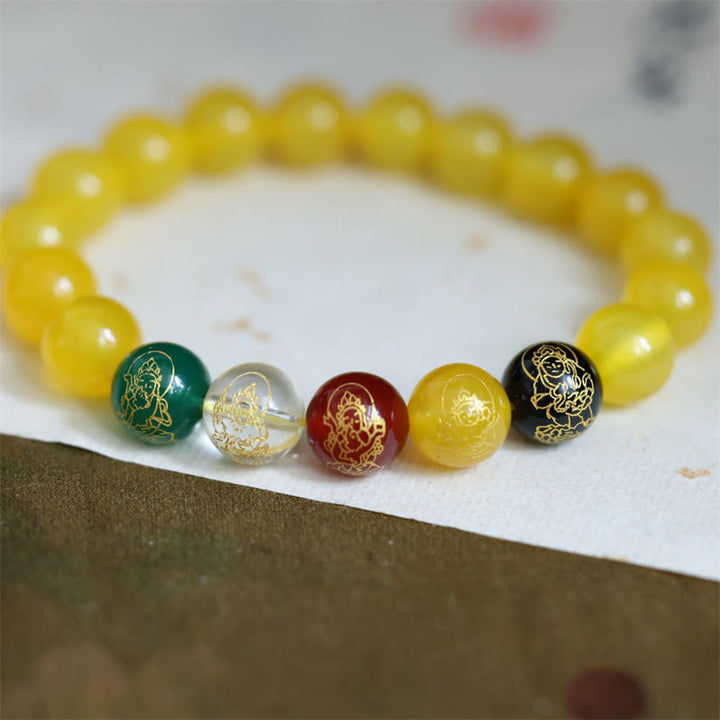Buddha Stones Five Elements God of Wealth Various Agate Crystal Wealth Bracelet - Yellow Agate(Courage♥Happiness) - image 3