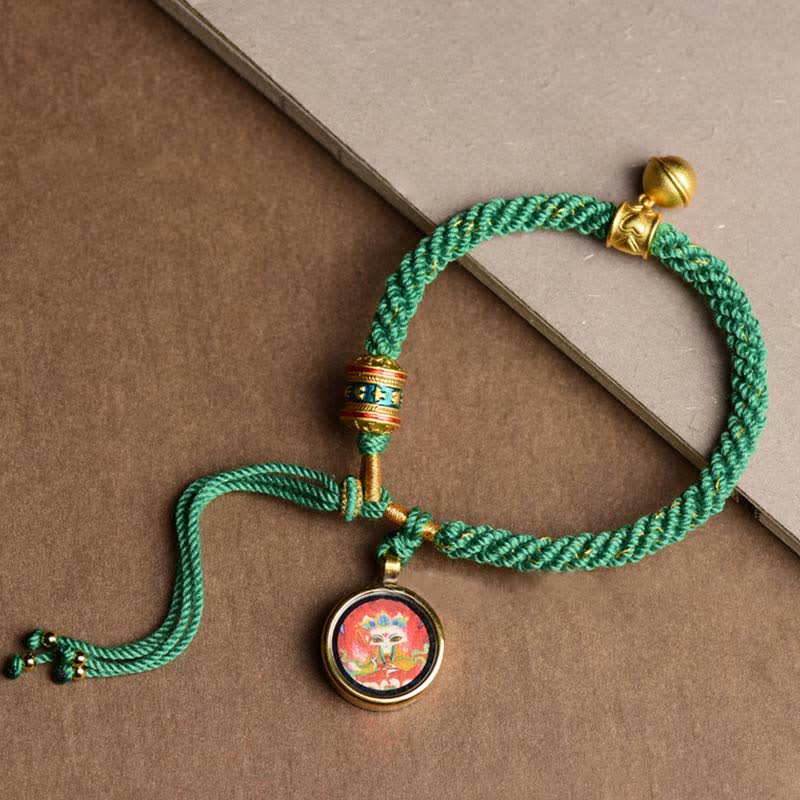 Buddha Stones Tibetan Five God Of Wealth Thangka Luck Prayer Wheel Bell Braid String Bracelet - Red Fox Fairy(Wrist Circumference 14-19cm) - image 1