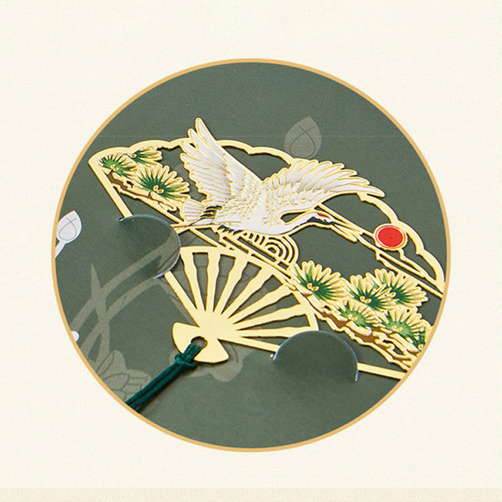Buddha Stones Traditional Butterfly Lotus Flower Crane Dragon Phoenix Fox Koi Fish New Beginning Metal Brass Hollow Fan Bookmarks - image 8