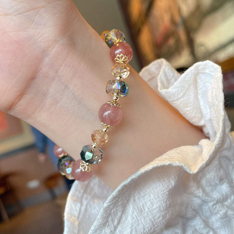 Buddha Stones Natural Strawberry Quartz Colorful Crystal Positive Bracelet - image 8