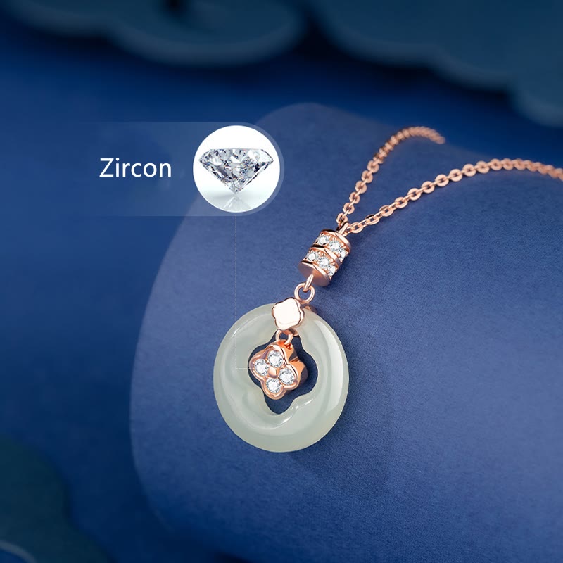 Buddha Stones 925 Sterling Silver Natural Hetian Jade Lucky Four Leaf Clover Zircon Necklace Pendant With Gift Box - image 5