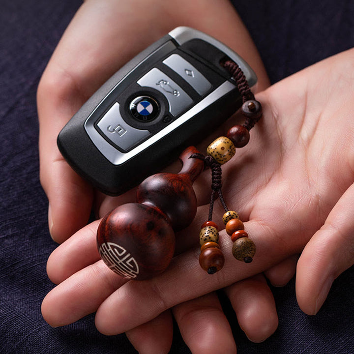 Tibetan Ebony Small Leaf Red Sandalwood Gourd Luck Protection Key Chain - image 10