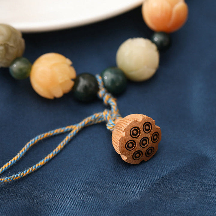 Buddha Stones Bodhi Seed Lotus Bead Engraved Moss Agate Peace Calm Bracelet - image 4
