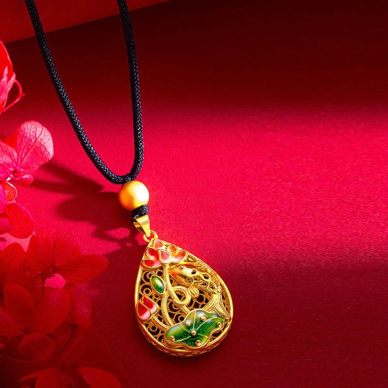 Buddha Stones Koi Fish Lotus Flower Leaf Copper Luck Necklace Pendant - image 2