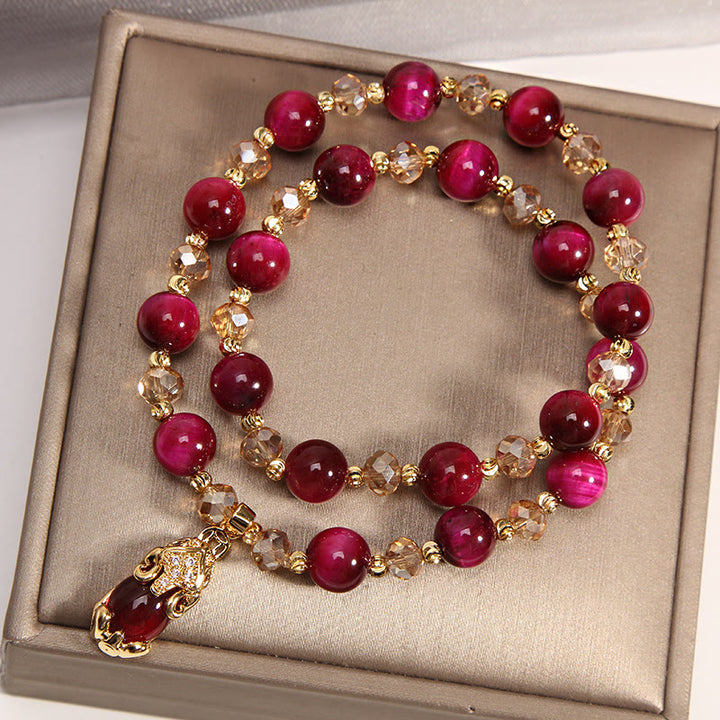 Buddha Stones Tiger Eye Pixiu Fox Money Bag Protection Self Confidence Double Wrap Bracelet - image 4