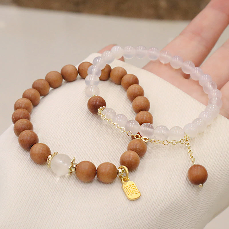 Buddha Stones Sandalwood Cat's Eye Fu Character Charm Protection Bracelet - image 13