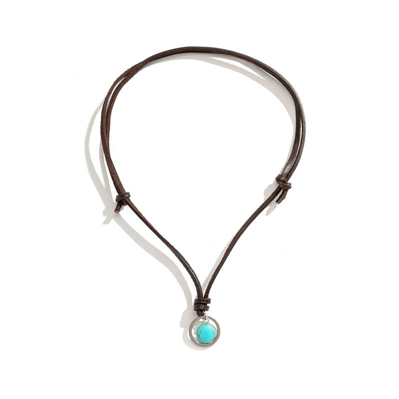 Buddha Stones Round Turquoise Stone Protection Strength Necklace Pendant - image 5