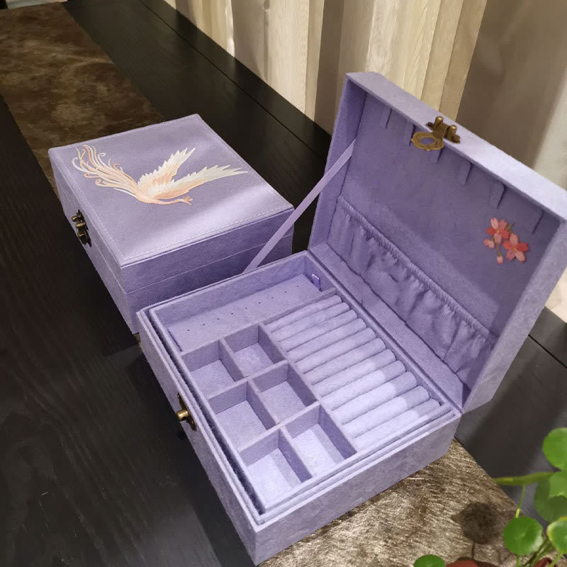 Buddha Stones Purple Phoenix Jewelry Box Organizer Two-Layer Jewelry Storage Box Flannel Box - image 5