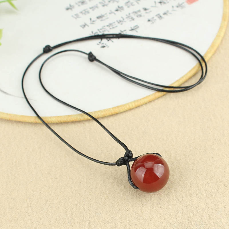 Buddha Stones Red Agate Bead Confidence Leather Rope Necklace Pendant - image 3