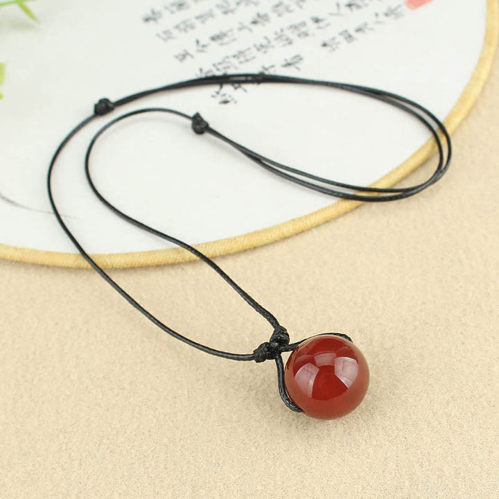 Buddha Stones Red Agate Bead Confidence Leather Rope Necklace Pendant - image 3