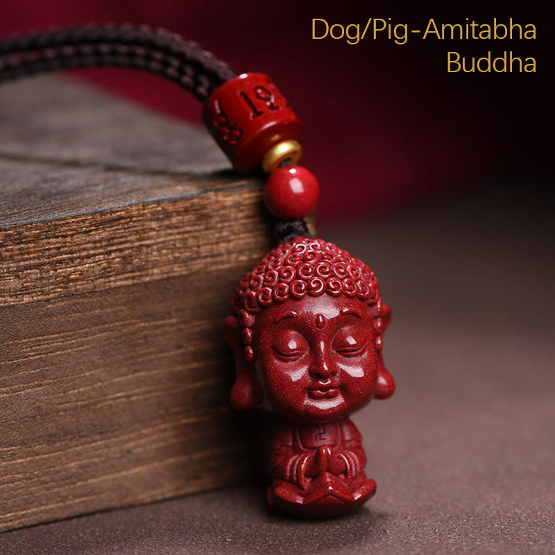 Buddha Stones Chinese Zodiac Natal Buddha Natural Cinnabar Amulet Keep Away Evil Spirits Necklace Pendant - Dog/Pig-Amitabha Buddha - image 19