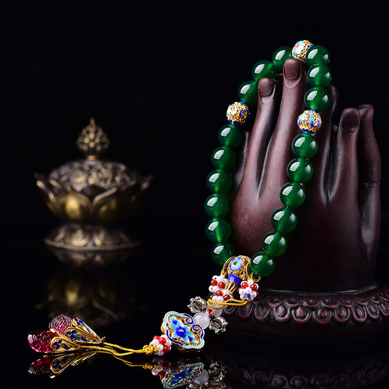 Buddha Stones Natural Green Agate Wrist Mala Success Charm Pocket Mala Car Decoration - image 2