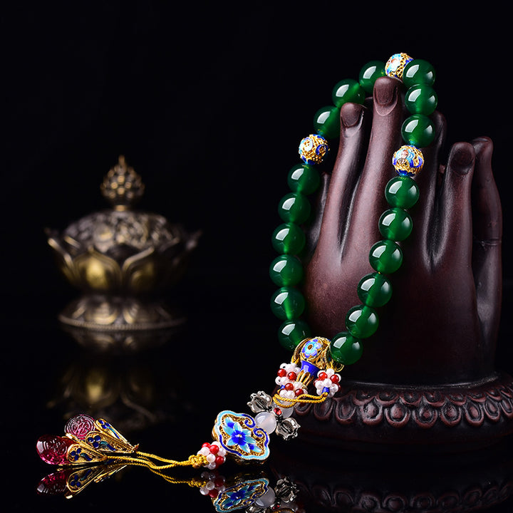 Buddha Stones Natural Green Agate Wrist Mala Success Charm Pocket Mala Car Decoration - image 2