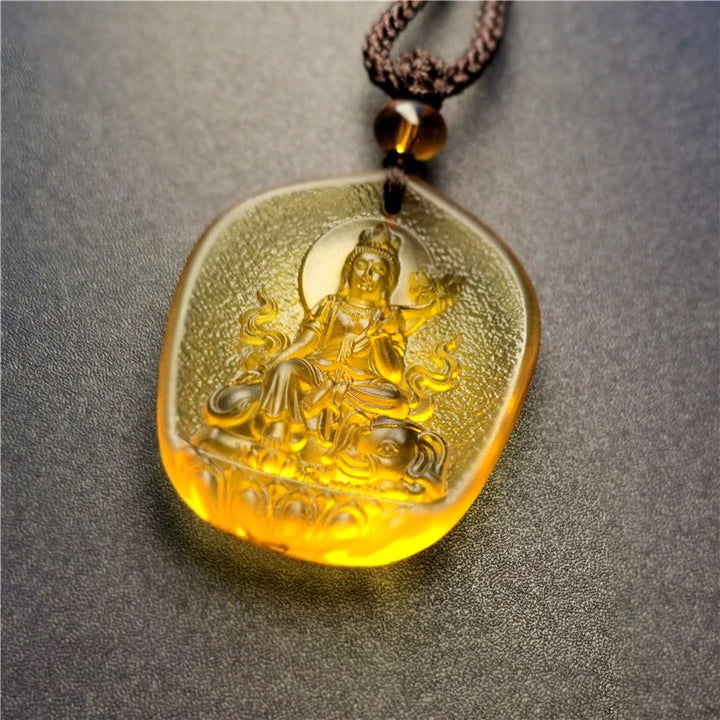 Buddha Stones Chinese Zodiac Natal Buddha Blessing Liuli Crystal Compassion Necklace Pendant - Dragon/Snake-Samantabhadra Bodhisattva(Pendant Size: About 4.5*3.8*1cm) - image 5