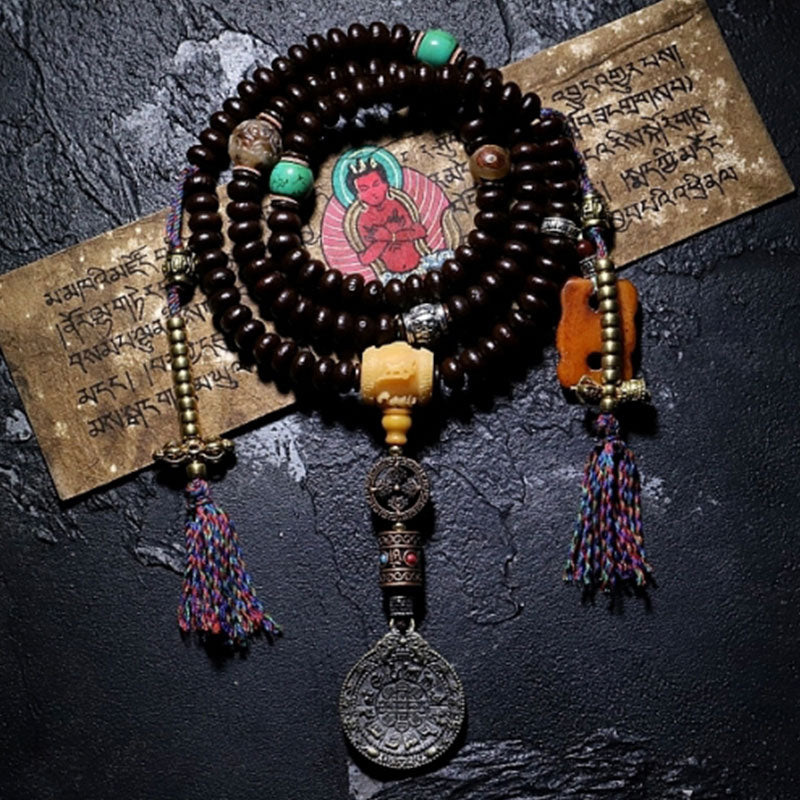 Buddha Stones Tibet 108 Mala Beads Purple Bodhi Seed Bagua Vajra Auspiciousness Bracelet - Nine Palaces Bagua&Non-elastic String - 11mm - image 0