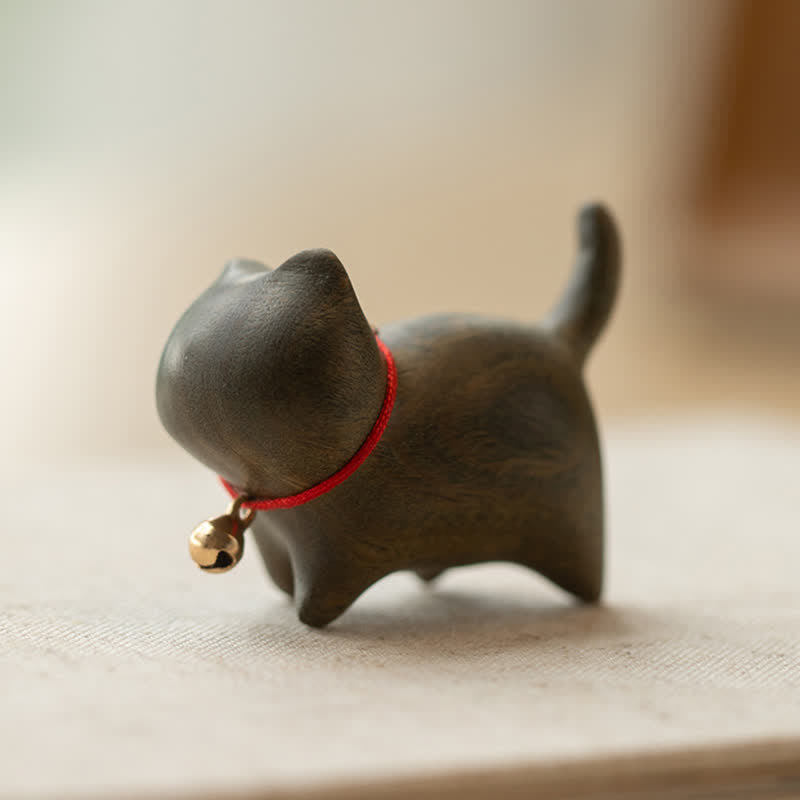 Buddha Stones Green Sandalwood Small Leaf Red Sandalwood Cute Cat Animals Soothing Peace Decoration - image 2
