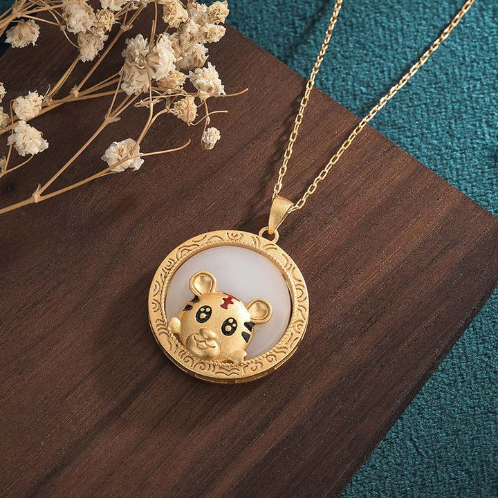 Buddha Stones White Jade Year of the Tiger Blessing Necklace - image 2