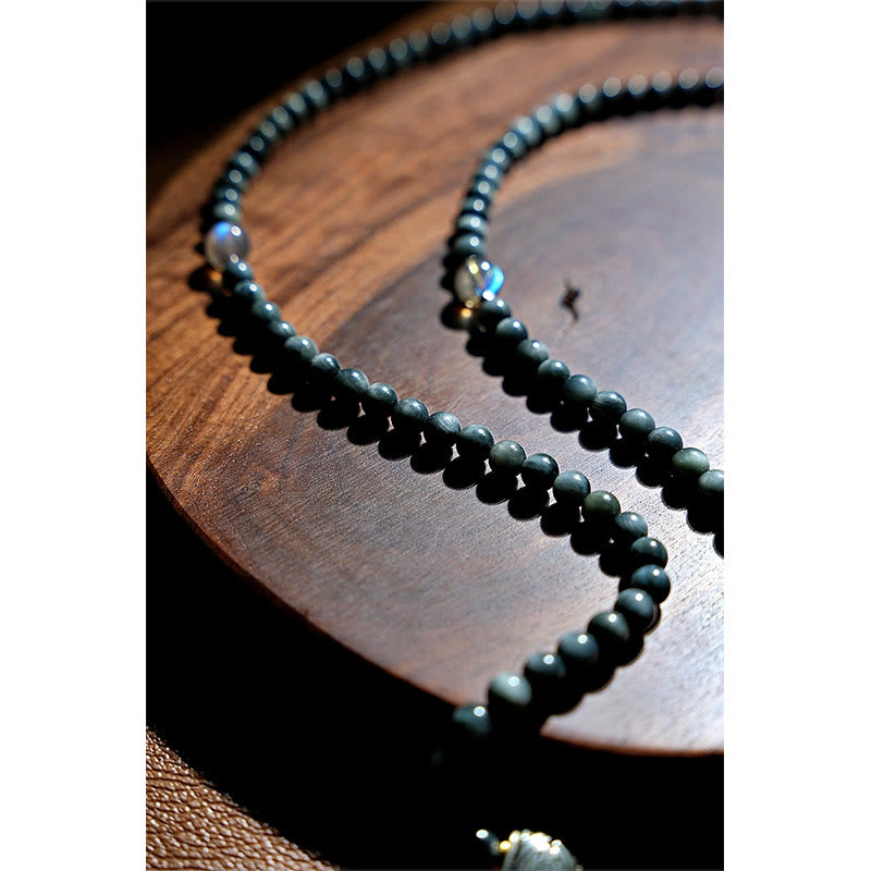 Buddha Stones 925 Sterling Silver 108 Mala Beads Eagle's Eye Stone Moonstone Positive Bracelet - image 16