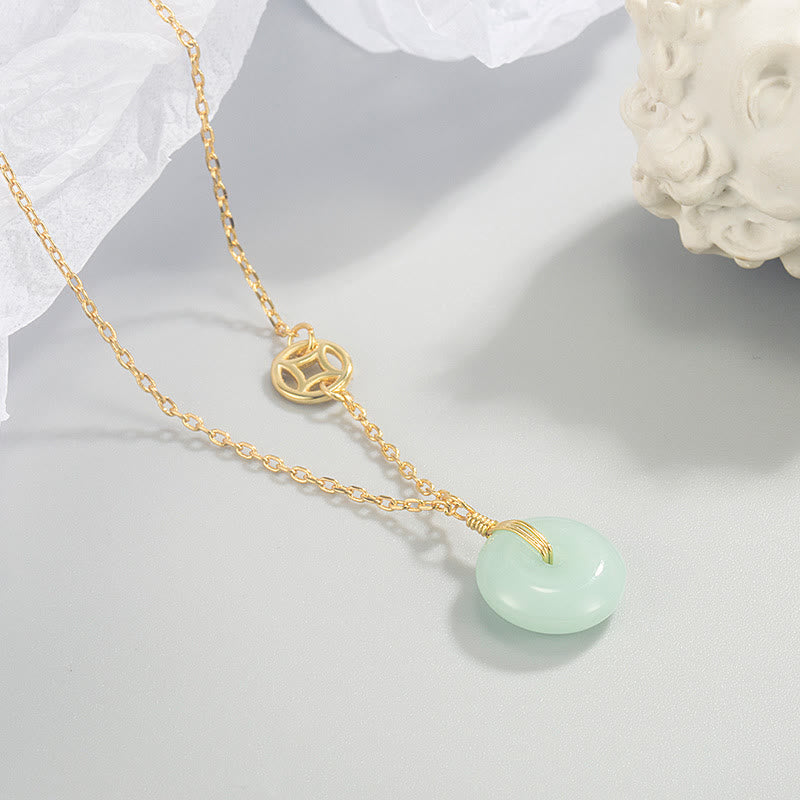 Buddha Stones Jade Fu Character Copper Coin Peace Buckle Abundance Necklace Pendant - image 2