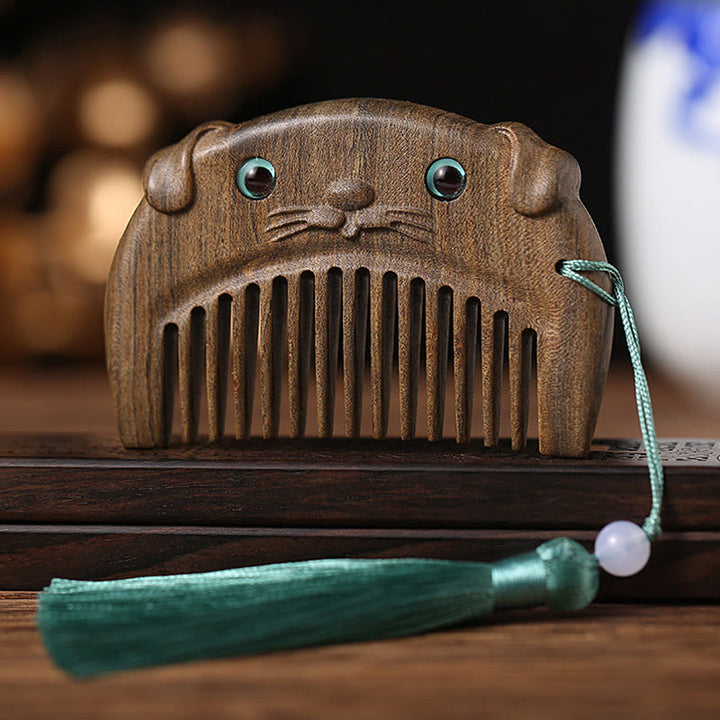 Chinese Zodiac Green Sandalwood Peace Mini Portable Comb - Chacate Preto Wood - Dog - image 17