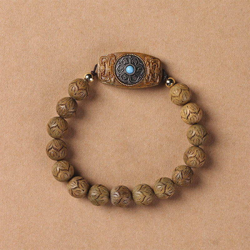 Buddha Stones Green Sandalwood Ebony Wood Sandalwood Om Mani Padme Hum Soothing Bracelet - image 1