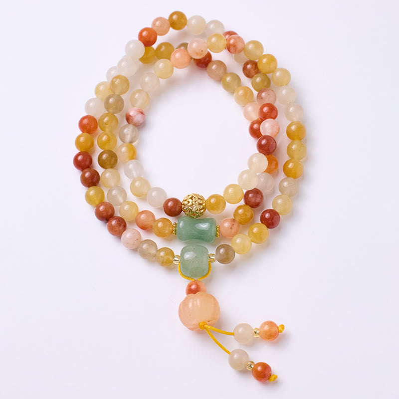 Buddha Stones Natural Golden Silk Jade Pumpkin Charm Wealth Luck Triple Wrap Bracelet - Golden Silk Jade(Ward off evil spirits♥Wealth) - image 0