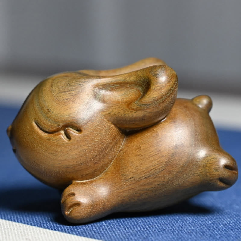 Buddha Stones Green Sandalwood Small Mini Cute Rabbit Bunny Peace Decorations - image 9