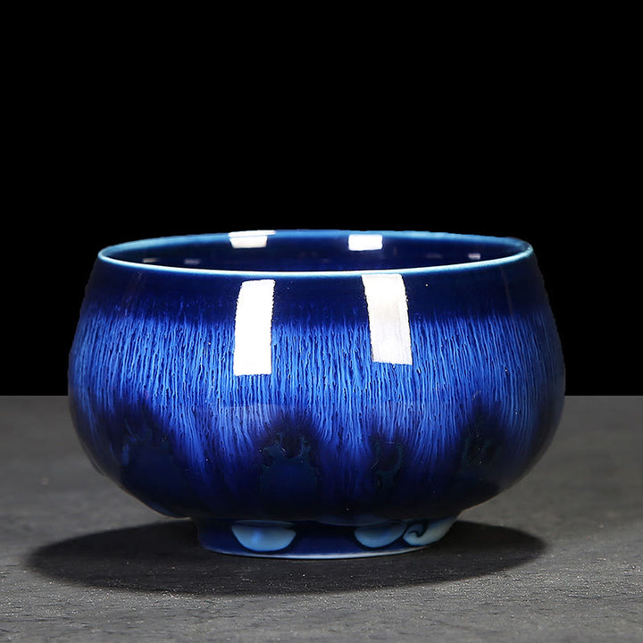 Buddha Stones Chinese Jianzhan Glaze Kiln Change Ceramic Teacup Tenmoku Kung Fu Tea Cup - Blue - 8.5cm*5.2cm*160ml - image 3