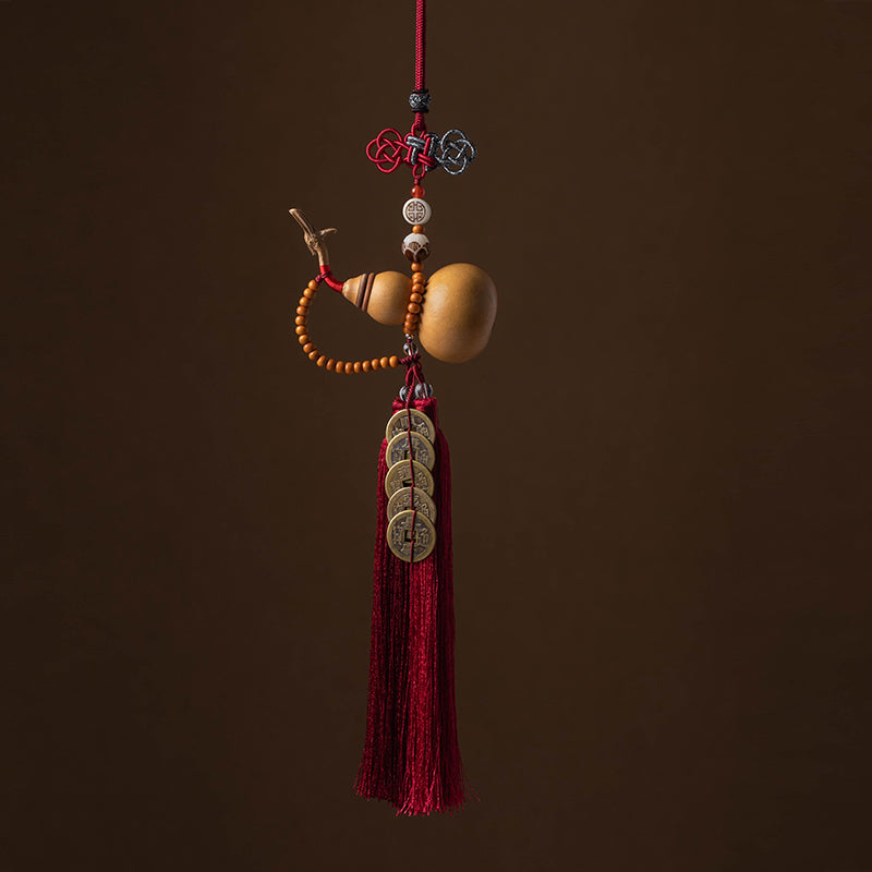 Buddha Stones Feng Shui Coins Gourd Chinese Knot Lucky Coins Five Emperor Money Wealth Tassels Decoration - IndianRed - image 20