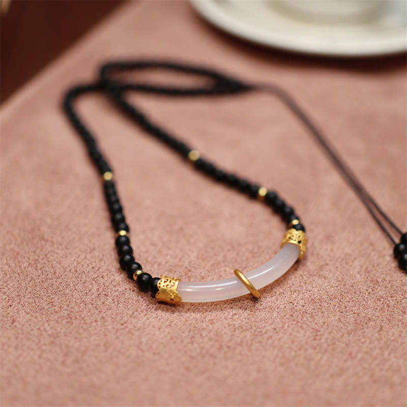 925 Sterling Silver Black Onyx Chalcedony Protection Beaded Necklace Pendant - image 5