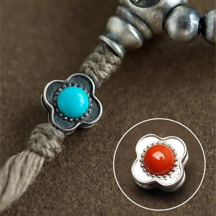 Buddha Stones 108 Mala Beads 925 Sterling Silver Red Agate Turquoise Confidence Charm Bracelet - image 4