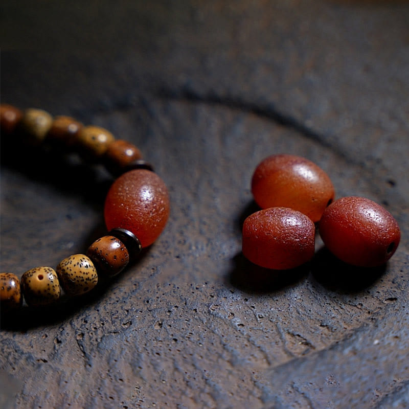 Buddha Stones Tibetan Bodhi Seed Amber Dzi Bead Agate Zakiram Goddess of Wealth Beads Triple Wrap Bracelet - image 6