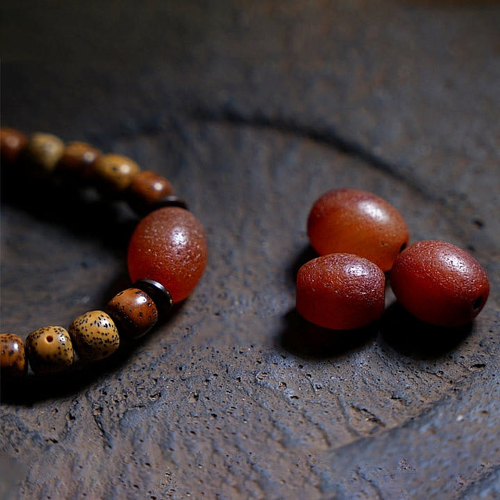Buddha Stones Tibetan Bodhi Seed Amber Dzi Bead Agate Zakiram Goddess of Wealth Beads Triple Wrap Bracelet - image 6