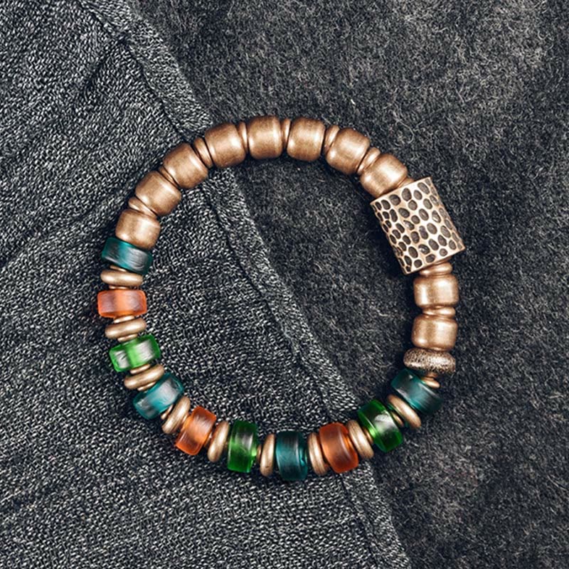 Buddha Stones Tibetan Colorful Glass Beads Copper Wealth Bracelet - image 8