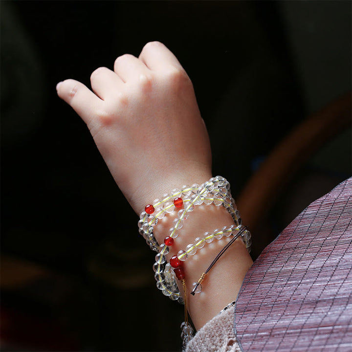 Buddha Stones 108 Mala Beads 925 Sterling Silver Natural White Agate Red Agate Quadruple Wrap Protection Bracelet - image 6