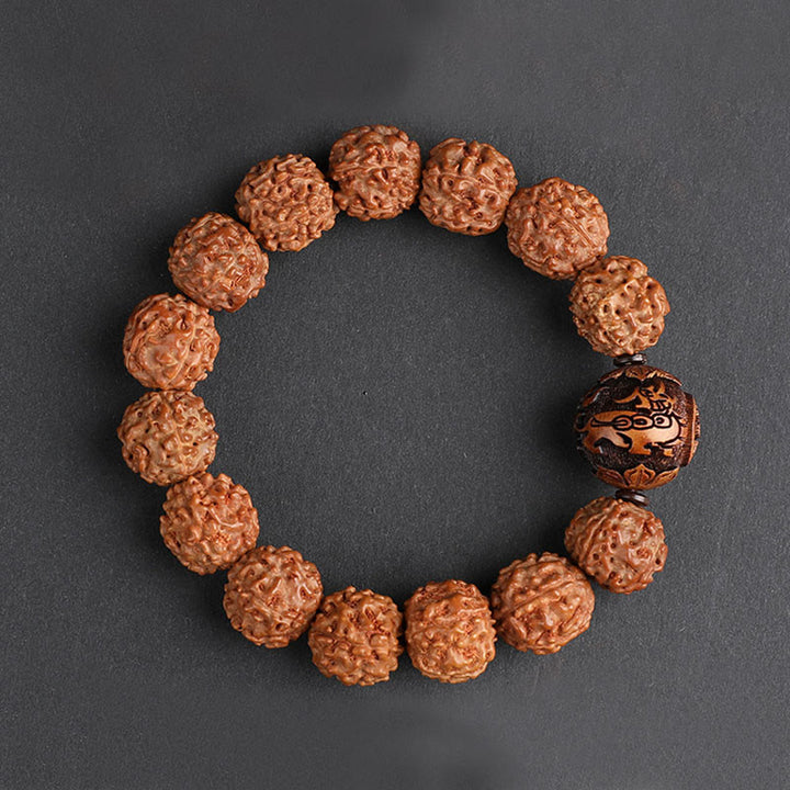 Buddha Stones Tibet Rudraksha Bodhi Seed PiXiu Copper Coin Wealth Luck Bracelet - image 6