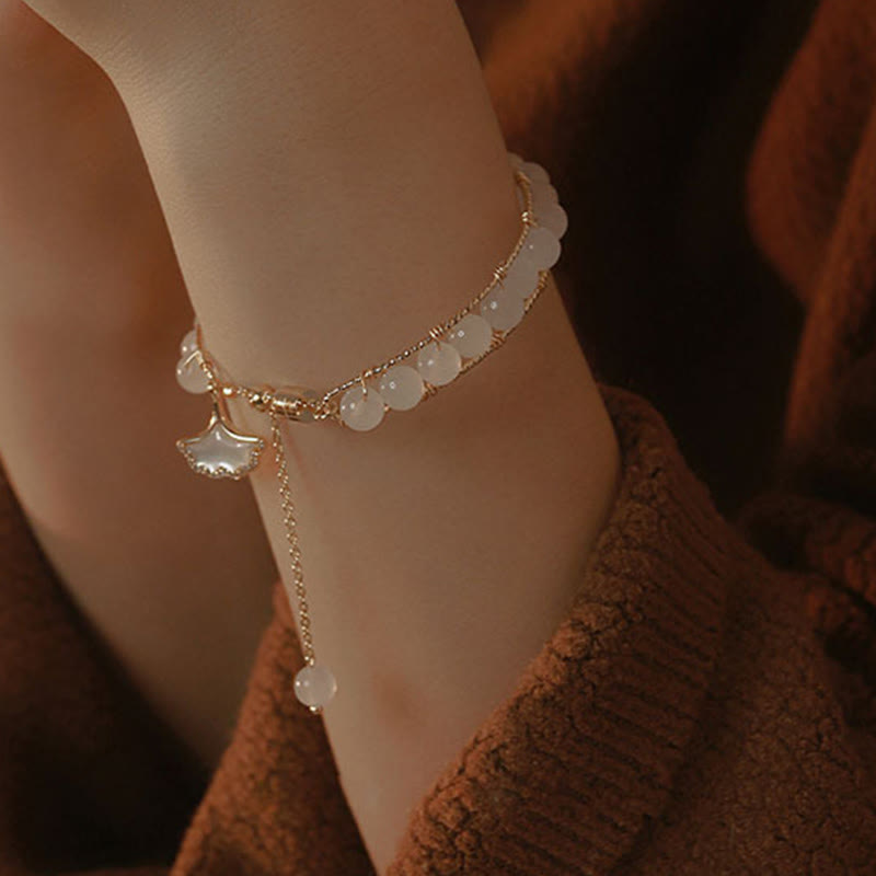 Buddha Stones Ginkgo Leaf Jade Bead Luck Bracelet - image 9