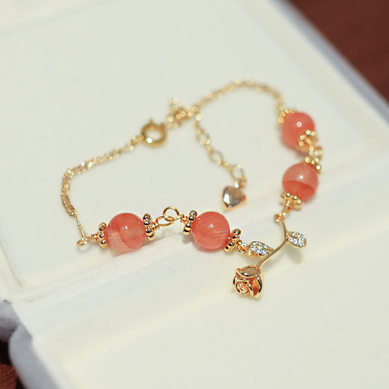 Buddha Stones Natural Red Agate Rose Confidence Calm Chain Bracelet - Four Red Agate Beads&Rose - image 2