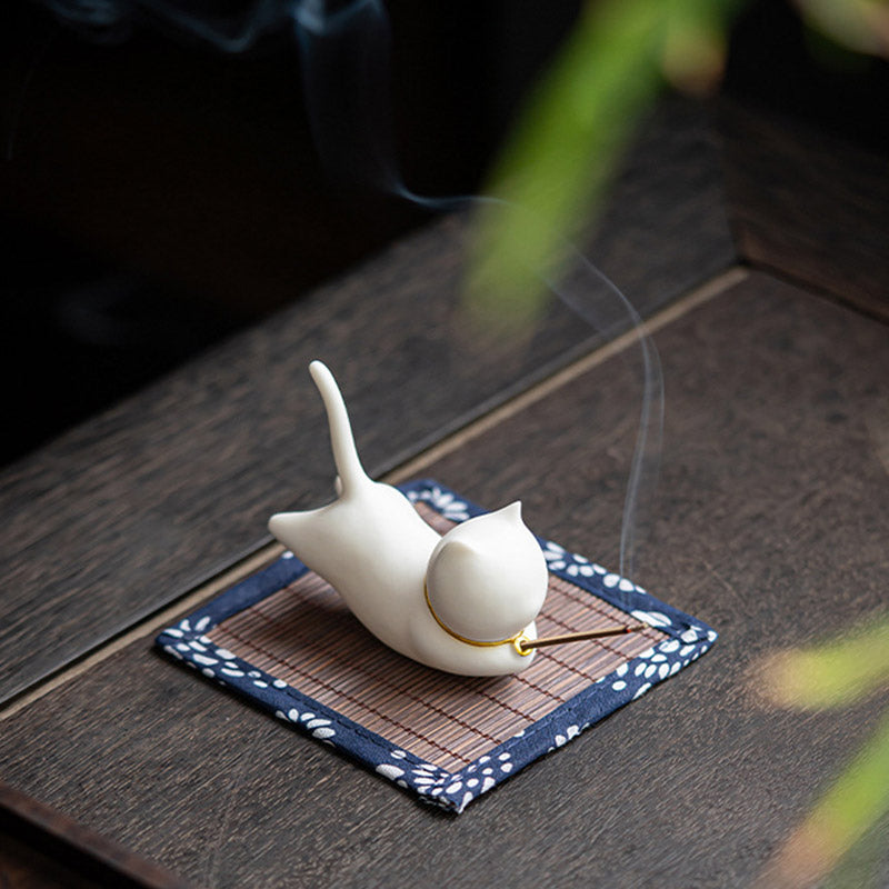 Lovely Cat Panda Ceramic Blessing Incense Burner Decoration - image 4