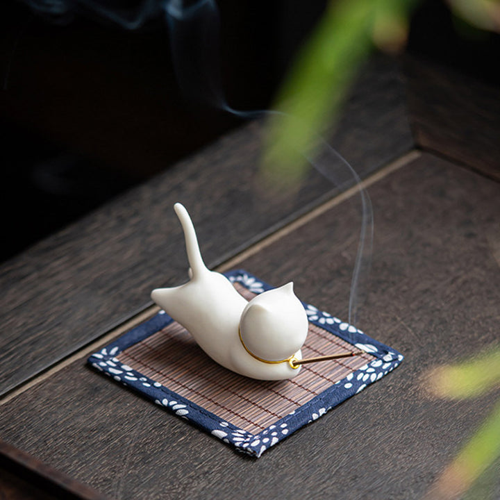 Lovely Cat Panda Ceramic Blessing Incense Burner Decoration - image 4