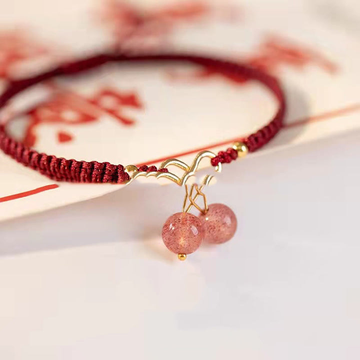 Buddha Stones Natural Strawberry Quartz Amethyst Green Phantom Bead Positive Bracelet - image 16