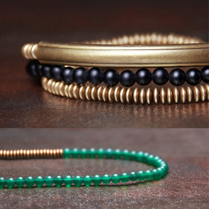 Buddha Stones Tibetan Various Agate Stone Copper Protection Triple Wrap Bracelet - image 6