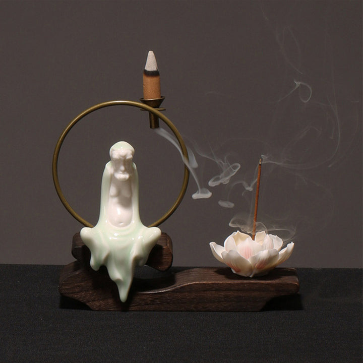 Buddha Stones Ceramic Lotus Healing Meditation Incense Burner Decoration - Cyan Buddha - image 17
