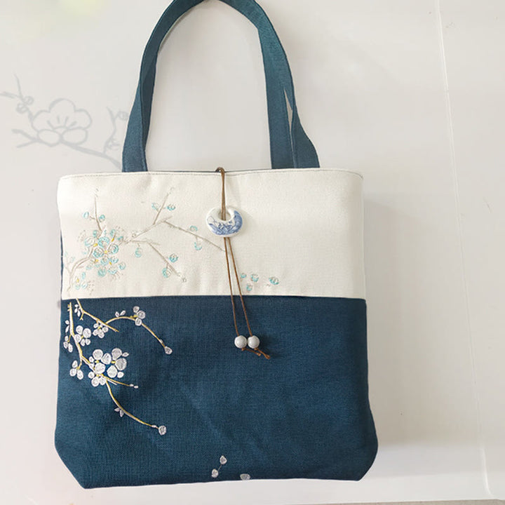 Buddha Stones Pear Flower Plum Peach Blossom Bamboo Embroidery Canvas Large Capacity Shoulder Bag Tote Bag - image 29