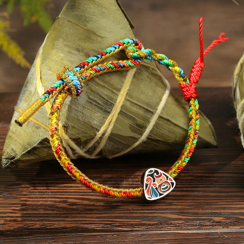 Buddha Stones 925 Sterling Silver Dragon Boat Festival Fu Character Zongzi Pattern Luck Handmade Multicolored Child Adult Bracelet - Colorful Rope for Bracelet Size 12cm-20cm - image 0